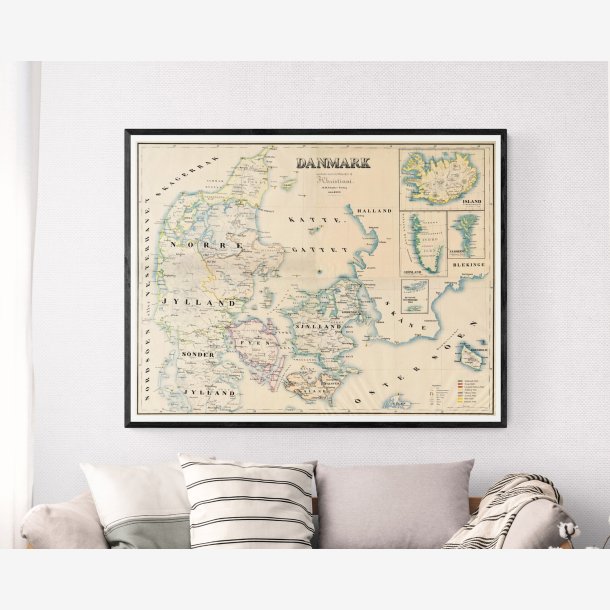 Danmarkskort 1872 - Grnland, Frerne, Island - 6550 cm