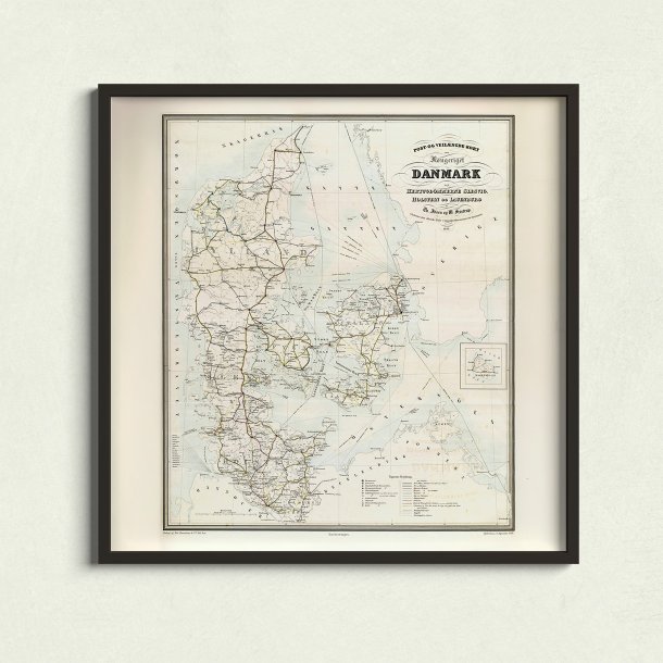 Postvsnet 1859 - Post- og Vejkort over Danmark