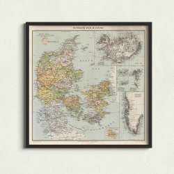 Danmark med Bilande 1894 - Historisk kort