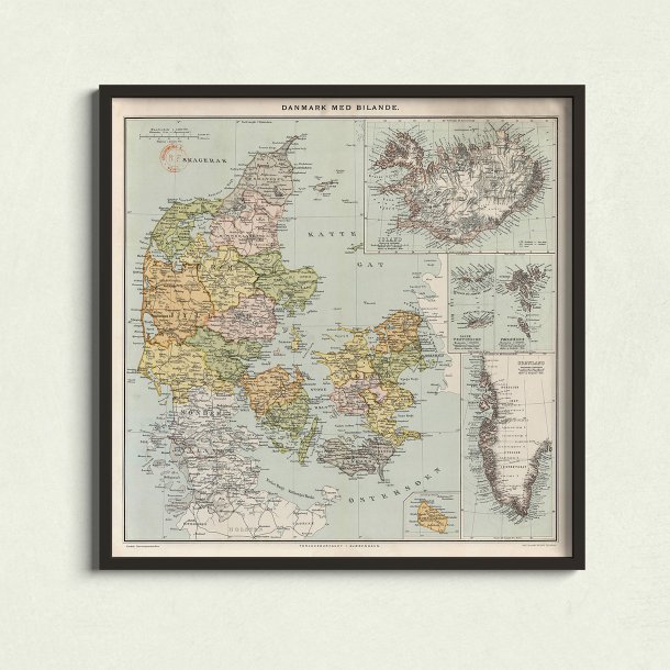 Danmark med Bilande 1894 - Historisk kort