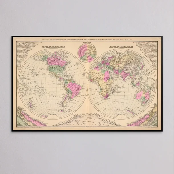 Verdenskort i Hemisf�rer 1885 - Atlasblad