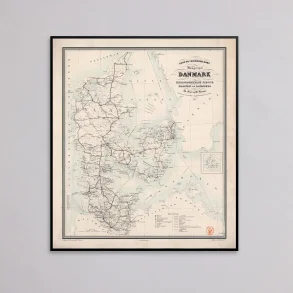 Post- og Vejl�ngde-Kort over Danmark 1859