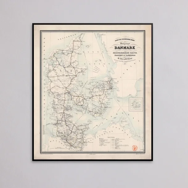 Post- og Vejl�ngde-Kort over Danmark 1859