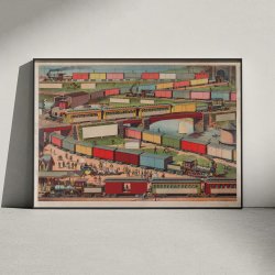 Zig-zag passenger and freight train 1885 - Jernbaneplakat