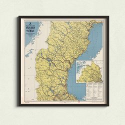 Motorm�nnens v�gkarta �ver Sverige 1947 - Vejkort