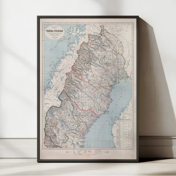 Norra Sverige 1870 - Fysisk och politisk karte - Landkort