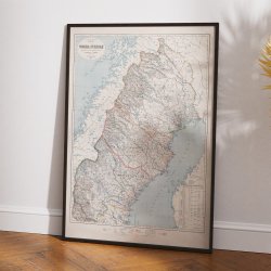 Norra Sverige 1870 - Fysisk och politisk karte - Landkort