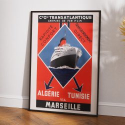 Alg�rie: Compagnie G�n�rale Transatlantique 1937 - Rejseplakat