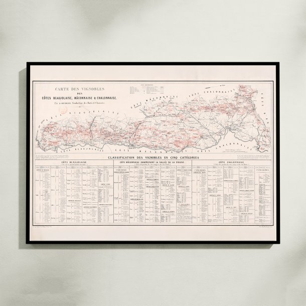 Carte des vignobles des c�tes Beaujolaises 1869 - Vinkort