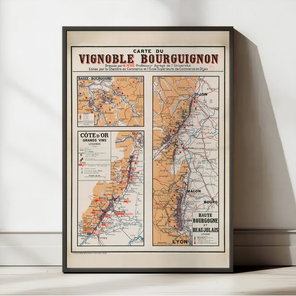 Carte du Vignoble Bourguignon 1934 - Vinkort