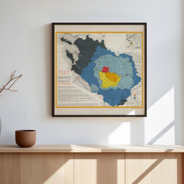 Carte des crus du Cognac 1938 - Vinkort