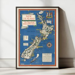 New Zealands 1943 - Kort over naturressourcer og industri 