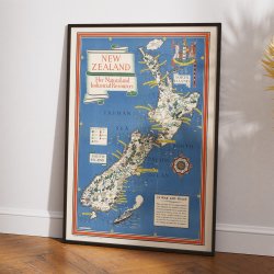 New Zealands 1943 - Kort over naturressourcer og industri 