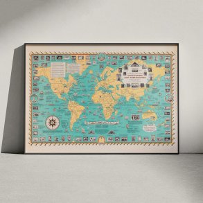 Navigation og Opdagelsesrejser - Frim�rkekort 1950 - Verdenskort