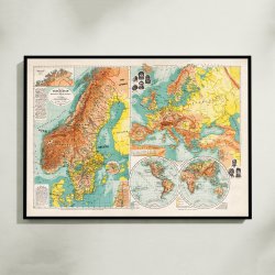 Skolekort over Skandinavien og Europa - Historisk landkort