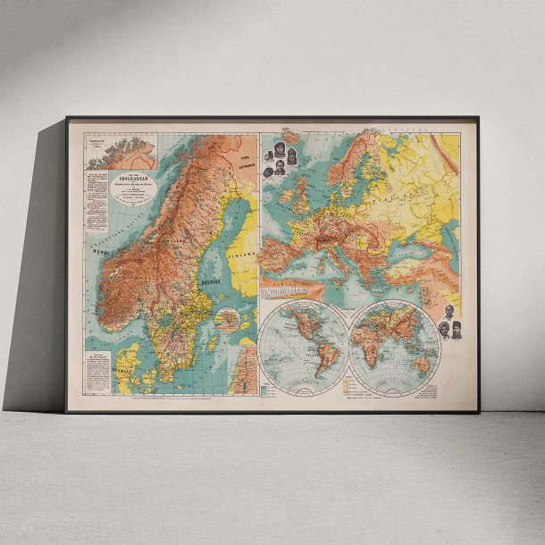 Skolekort over Skandinavien og Europa - Historisk landkort