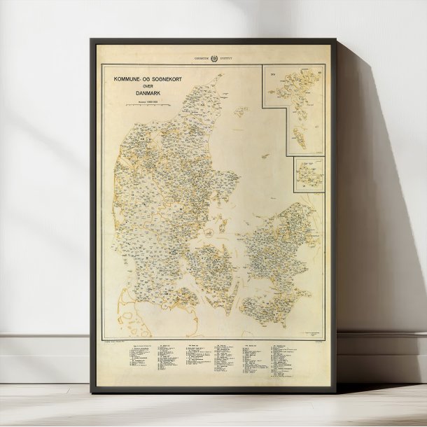 Danmark kommune- og sognekort 1952 - Historisk kort