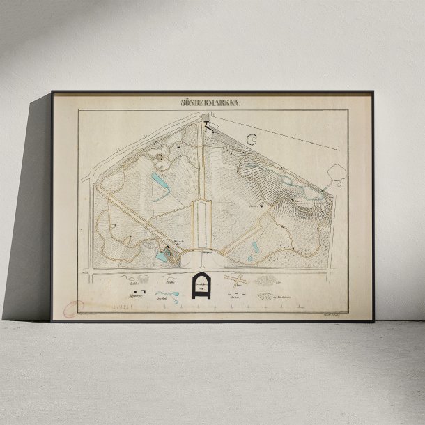Sndermarken 1847 - Koloreret litografi af Frederiksberg Have