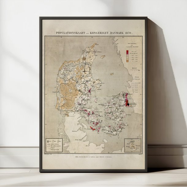 Populationskort over Danmark 1870