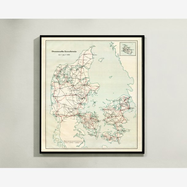 Danmarks Landeveje 1888 - Kort - 60x70 cm